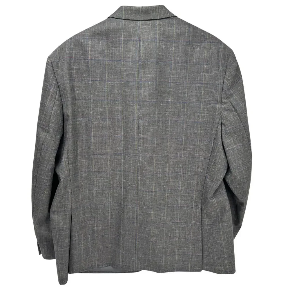 Austin Reed Blazer Mens 48 R Wool Silk Linen Gray Plaid Jacket Sport‎ Coat